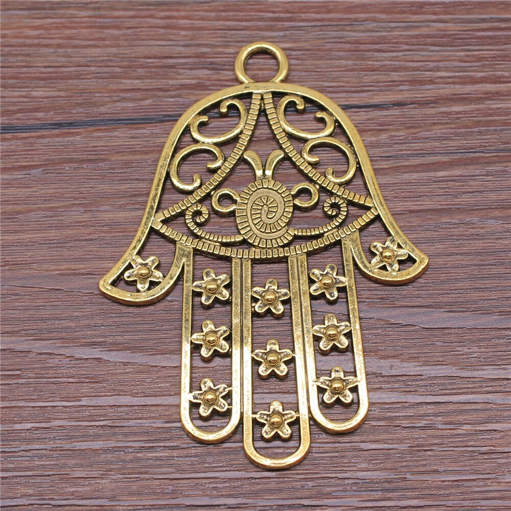Wysiwyg 1 stk 85 x 62mm hamsa hånd charme med blomster store blomster hånd charms store hule blomster lufthansa hamsa hånd charms