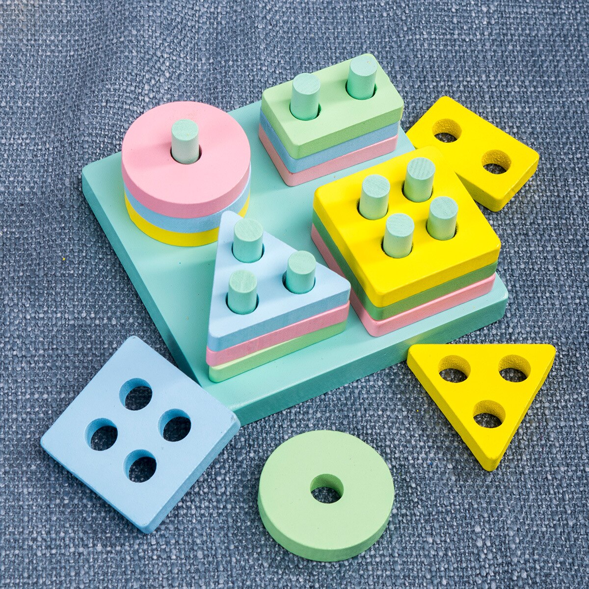 Montessori geometry set tower educazione precoce supporti didattici set di colori di blocchi di colonne giocattoli di illuminazione geometrica in legno: TZ-10