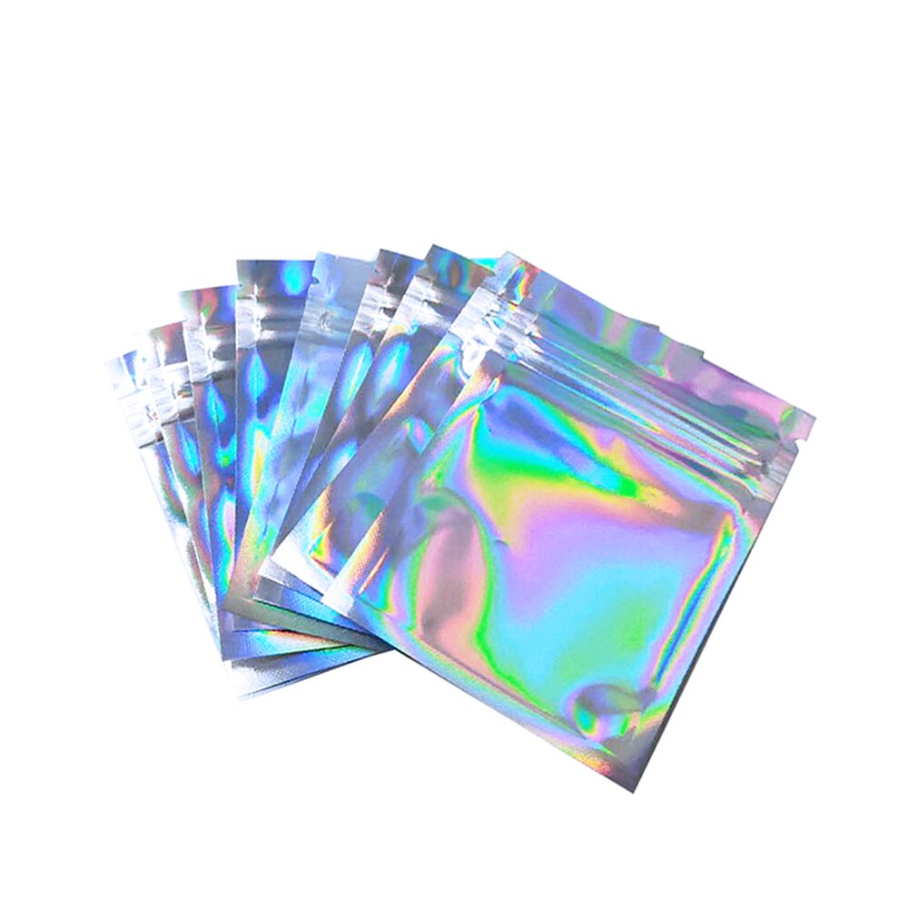 100 Stuks Platte Zip Lock Bag Holografische Kleur Hersluitbare Zakjes Geur Proof Cosmetische Plastic Dikke Pakket