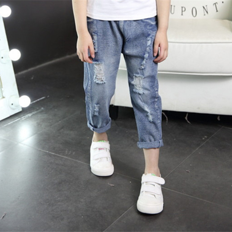Pantalon en jean troué pour enfants, pantalon en denim déchiré pour enfants, pantalon étudiant pour garçon et fille de 3-10 ans, porter dwq 295