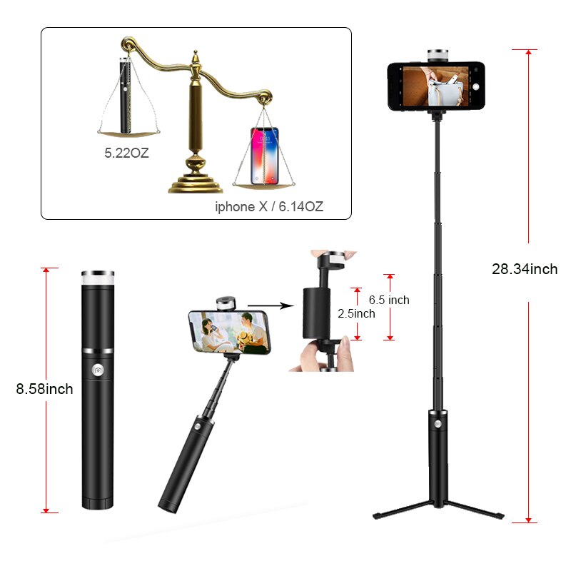 Bluetooth Selfie Stick Tripod with Fill Light & Wireless Remote Extendable Monopod for Iphone Android Phones Vlog Live Photo