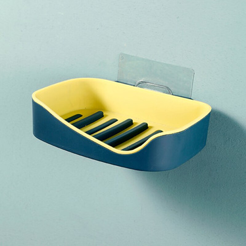 Sæbeholder sugekop sæbeskål afløb badeværelse opbevaringsboks gratis hulning plast væghængende pasta bakke tilbehør til badeværelset: Gul