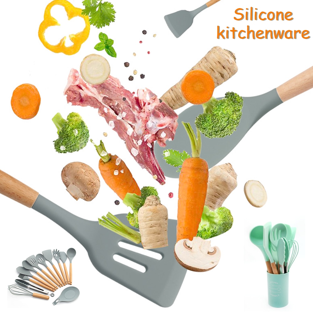 Silicone Kitchenware Cooking Utensils Set Heat Resistant Kitchen Non-Stick Cooking Utensils Baking Tools With Storage Box