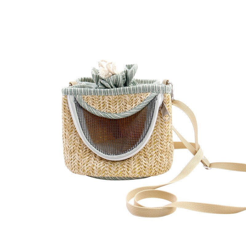 Pet Carrier Portable Small Pet Bamboo Weaving Rat Cage Hedgehog Cages Chinchilla Cage Outdoor Carrying Backpack Holder: light green