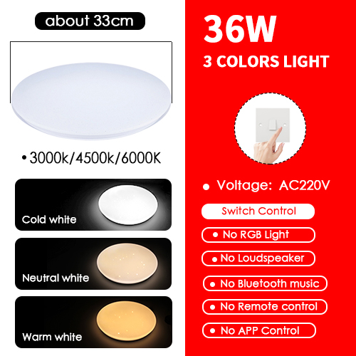 LED Ceiling Light Bluetooth RGB Smart Music Dimmable Lamp AC 220V 240V Living Room Home Decor Party 36W 40W APP Remote Control: 3 colors-33cm