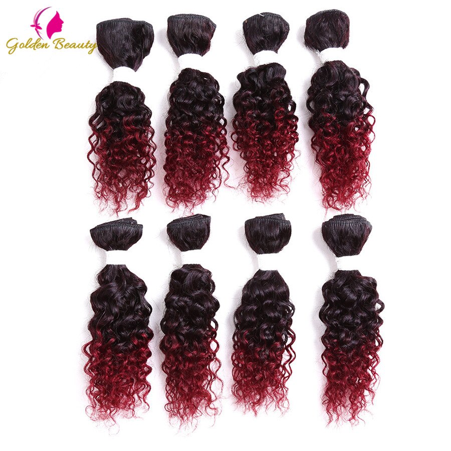 Golden beauty 8 stk/pakning 8 tommer krøllet sy i vævet afro syntetisk hår skud sy i vævet hår extensions til kvinder