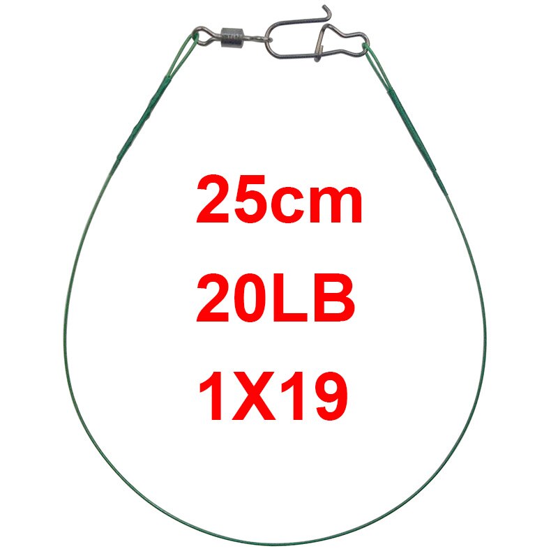 50 stk grøn nylonbelagt rustfrit stål fiskesnøre wire ledere 20cm 25cm spor fiske stål wire test 13lb 20lb 26lb: 25cm 20lb 1 x 19