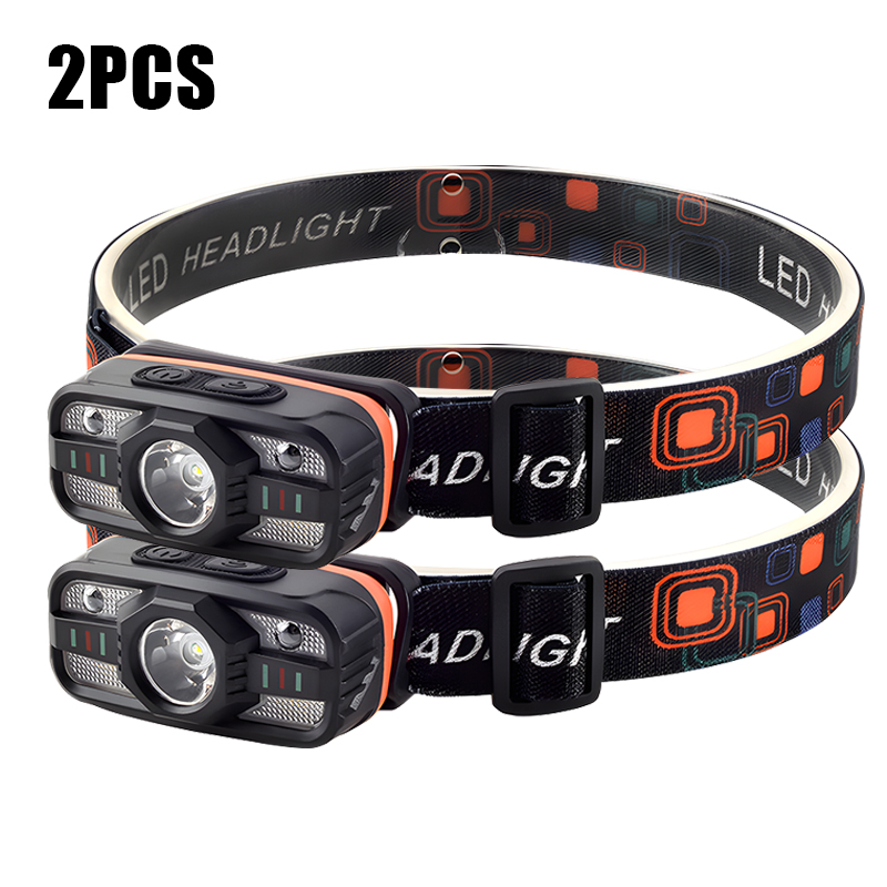 Mini genopladelig led-forlygte kraftfuld induktiv pandelampe hvidt og rødt lys udendørs camping fiskeri nødarbejdslampe: Hvid