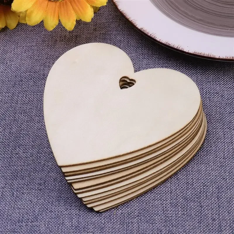 10 Stück herzförmige hölzerne hängende Verzierung, Herzen, Basteln für Hochzeit, Valentinstag, , DIY, Holzhandwerk: Licht Grau