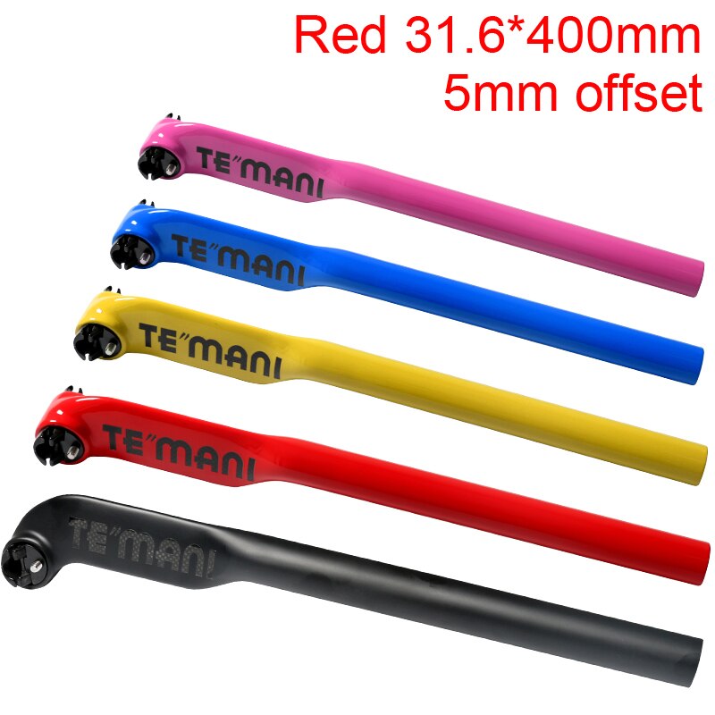 Newest color paint TEMANI Mountain Road bike full carbon fibre bicycle seatpost carbon seatpost MTB 5 20 degrees: red 5mm 31.6x400