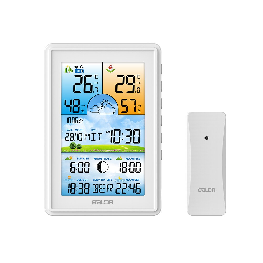 Weather Station Wireless Outdoor Hygrometer Digital Thermometer mmHg Barometer Digital Hygrometer Alarm Weather Forecast: White