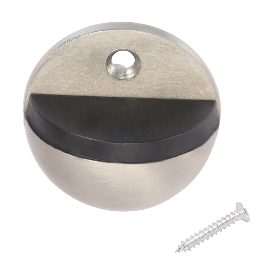 Gulvmonterede dørstoppere aps zink legering satin krom halvmåne dørstopper træ 43mm dia støbte dørholder