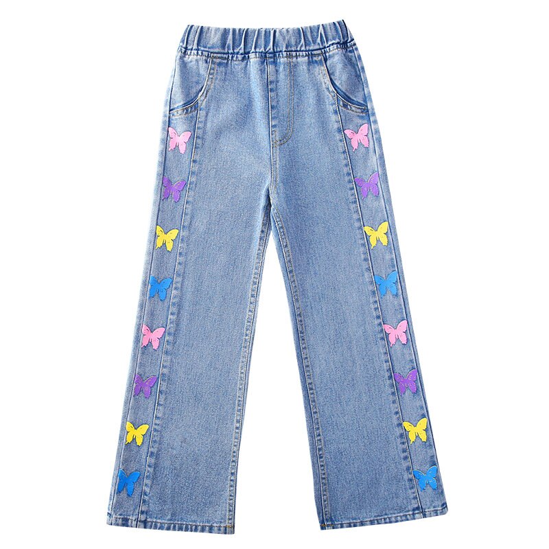 Jean pour filles, pantalon en Denim, vêtements papillon pour enfants de 4 5 7 9 11 13 14 ans