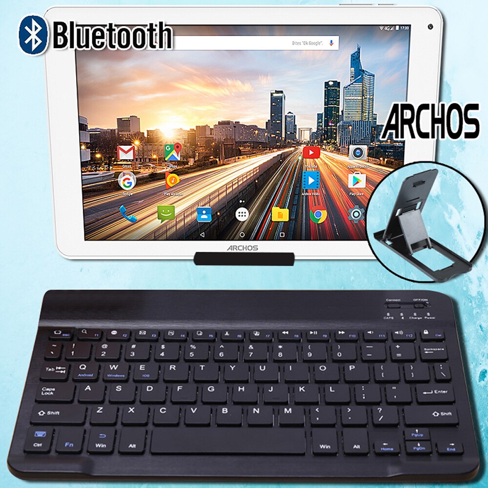 Miniteclado inalámbrico Bluetooth para ARCHOS 101 Helium/101b Helium/101c Copper/101d/101f, teclado recargable de neón + soporte