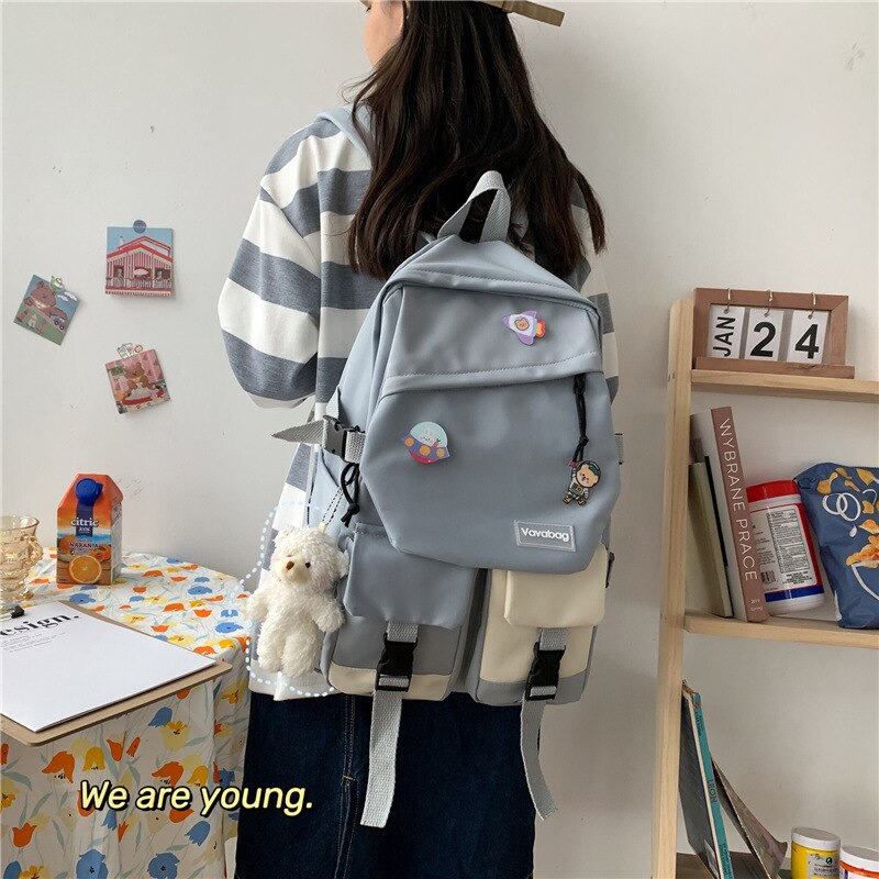 Schoolbag Female High School Students Cute Large-capacity Girl Vintage Backpack With Pendant