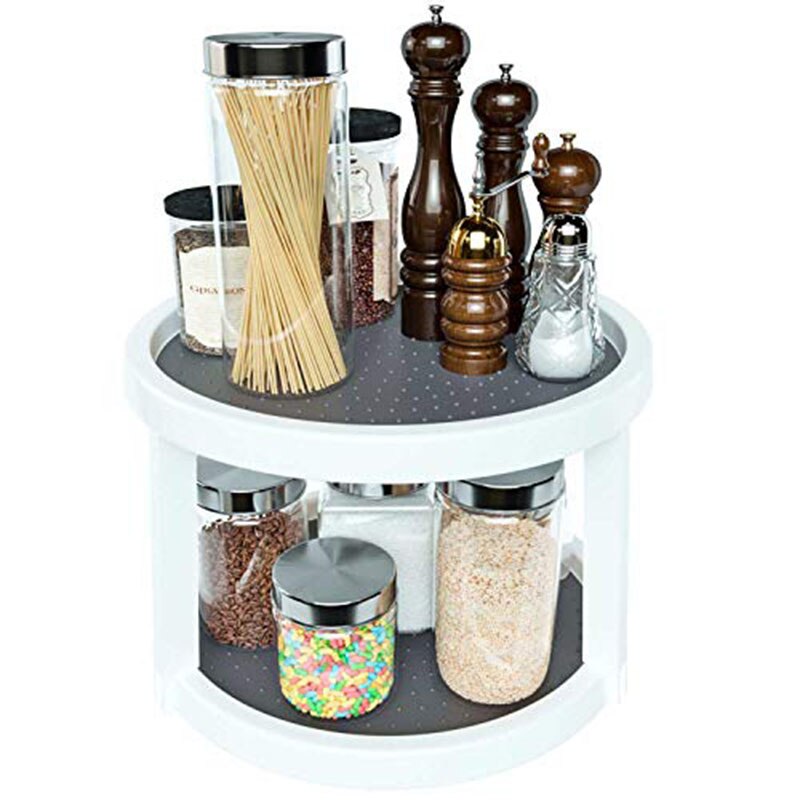 Two-Tier Twin Turntable Storage Turntable - Multi Level Rotary Kitchen Spice Manager for Cabinets, Pantries, Refrigerators