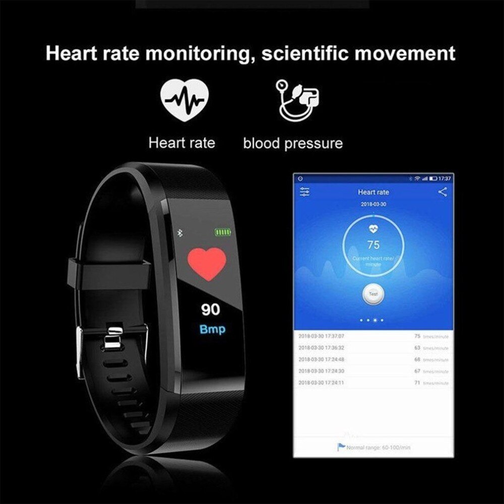 Smart Bracelet 115 Plus Blood Pressure Fitness Tracker Smart Watches Men Heart Rate Monitor Waterproof Smart Wristband Tracker