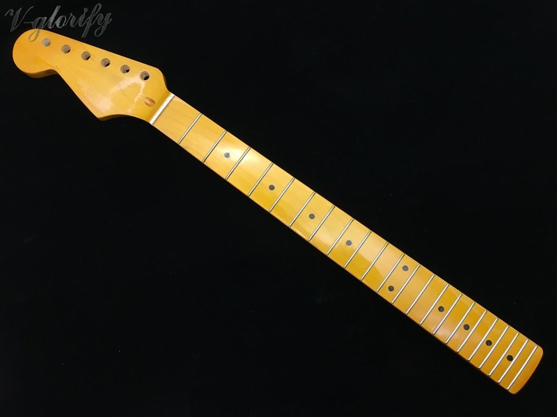 left hand ST full Canada maple guitar neck high gloss yellow color 21 frets 22 frets guitar neck 648mm scale with middle line