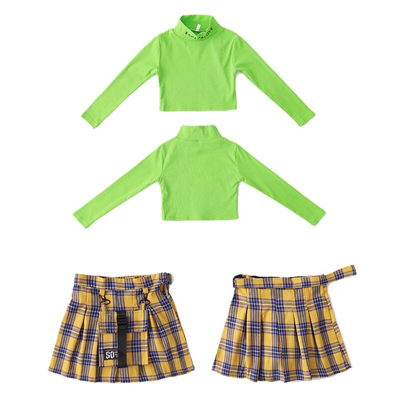 Kids Ballroom Hip Hop outfits Sweatshirt plaid Skirt dancing clothing Girls carnival Jazz Dance Costume Clothes Stage Wear