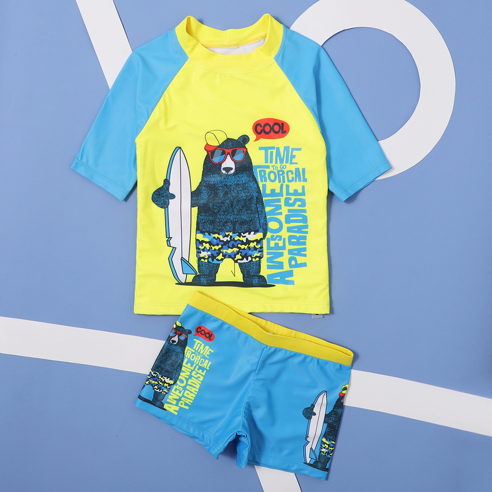 Baby Kids Jongens Cartoon Badpak Zomer Outfits Strand Badmode Sets Bear Printing Top Shorts Badpak Kinderen Zwemmen Pak