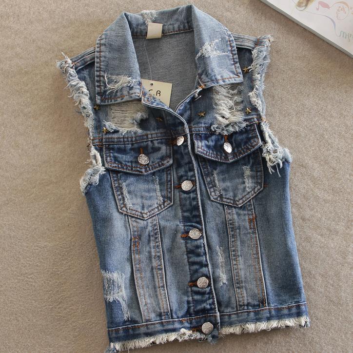Spring chalecos mujer plus size denim vest cowboy nitter kort jakke