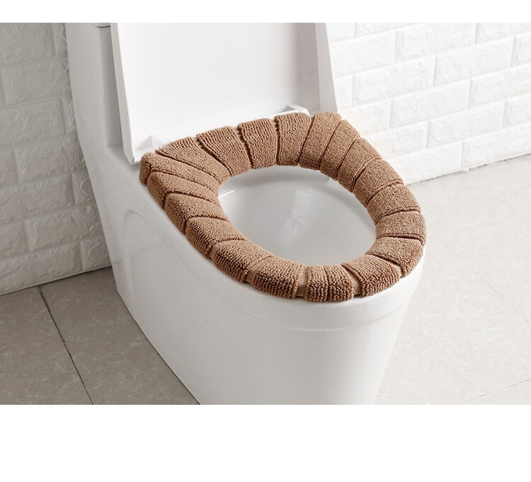 1pc Bathroom Soft Thicker Warmer Stretchable Washable Cloth Toilet Seat Cover Closestool Pads Bathroom Toilet Decor Accessories: coffee