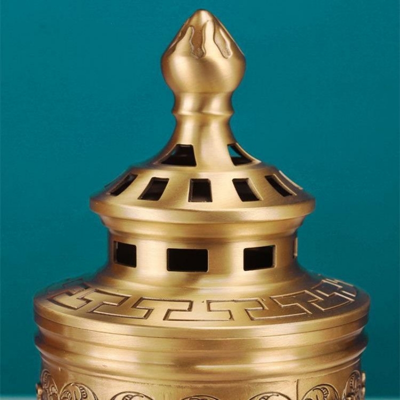 Multifunksjonell tibetansk messing stearinlyslampe håndverk preget buddhistisk røkelse lysestake altere innendørs skrivebordsdekorasjon