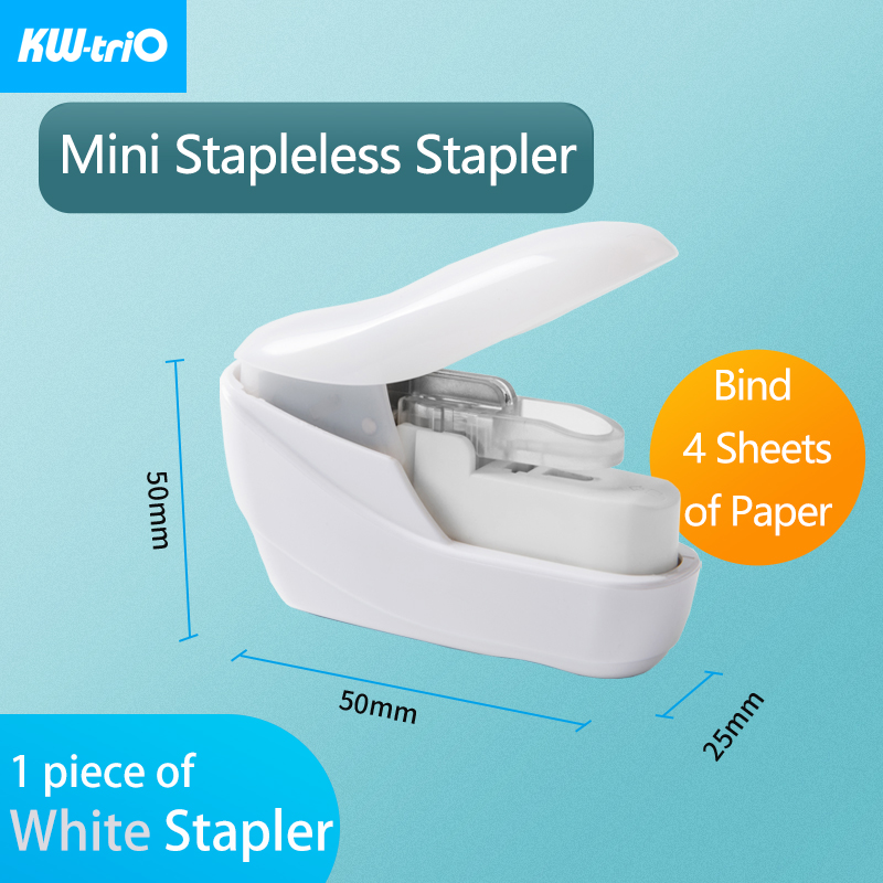 Kw-Trio Mini Stapleless Nietmachine Veilig Papier Nieten Plastic Nietmachine Zonder Nietjes Draagbare Geen Nietjes Nietmachine Bindtoebehoren: White Stapler-1pcs