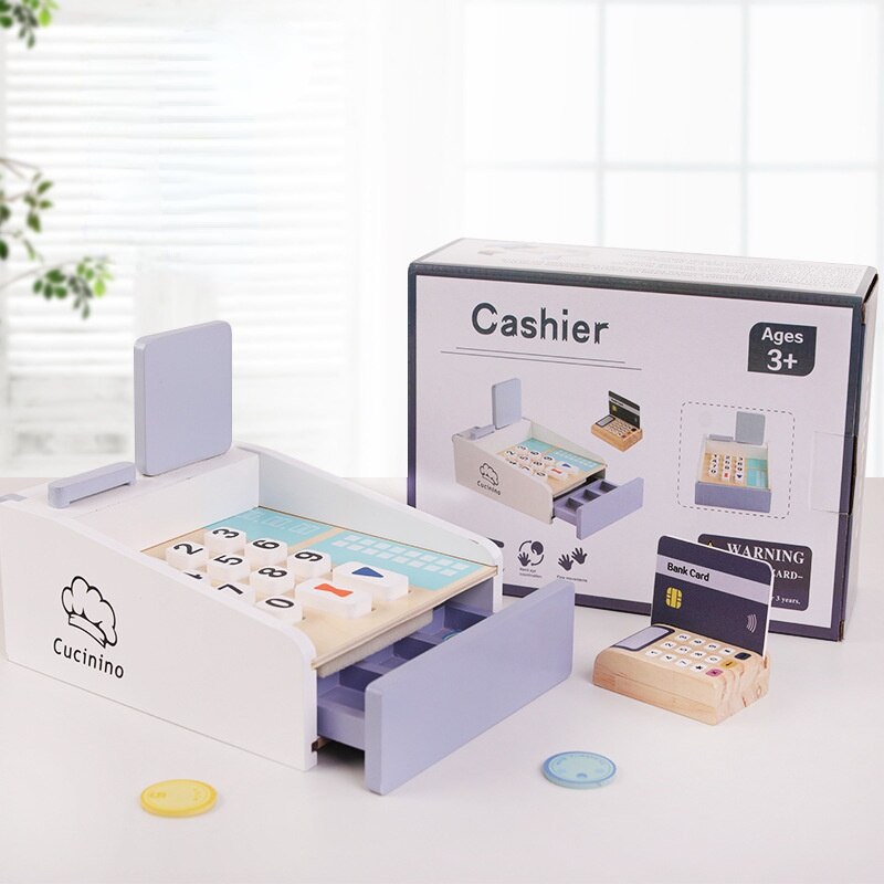 Nowy mini zestaw kuchenny dom zabaw sprzedaż koszyka zestawy cukierków drewniane zabawki prażona kukurydza drewniane przybory kuchenne zabawki dla dziewczynek: cash register