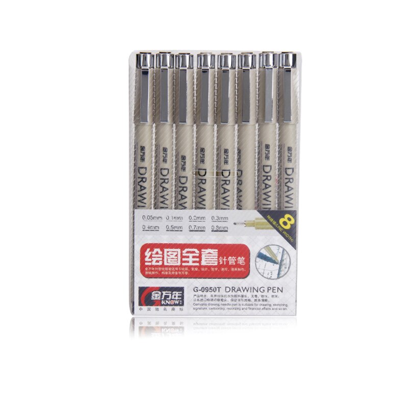 Genvana Tekening Pen Fineliner Set Zwart Alcohol Inkt Naald Tip Manga Sketch Plakboek Pennen Art Supplies G-0950T