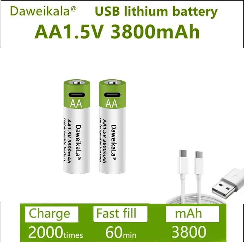 Fast charging 1.5 V rechargeable battery AA1.5V 3800 MAH lithium battery replacement LED flashlight, camera, keyboard and mouse: GRAY