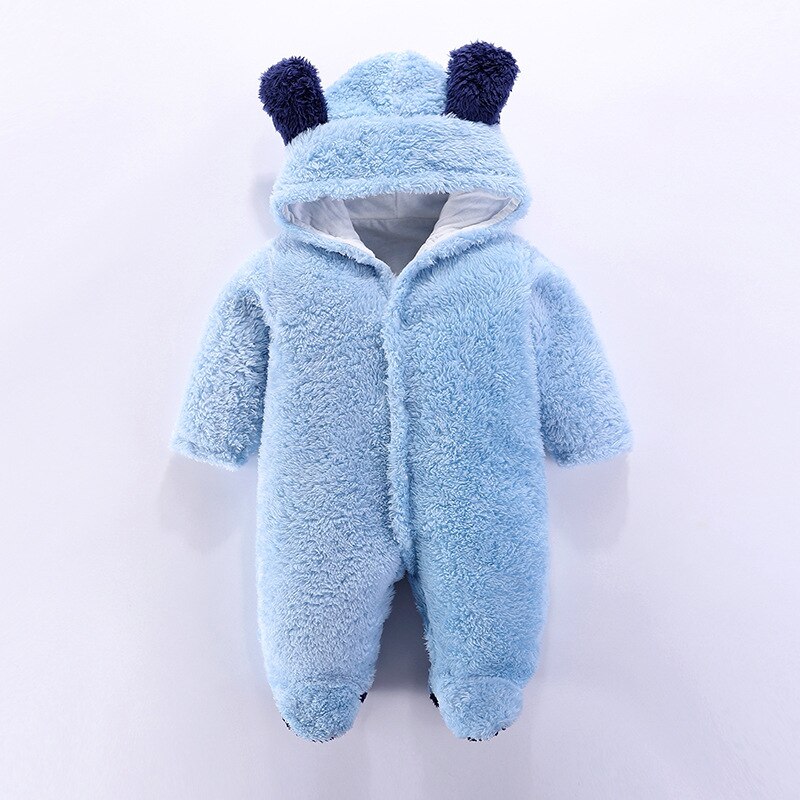 Baby Winter Warme Dikke Rompertjes Jongens Meisjes Fleece Jumpsuit Met Capuchon Zachte Mooie Jassen Pasgeboren Baby Body Suits: Blauw / 66CM