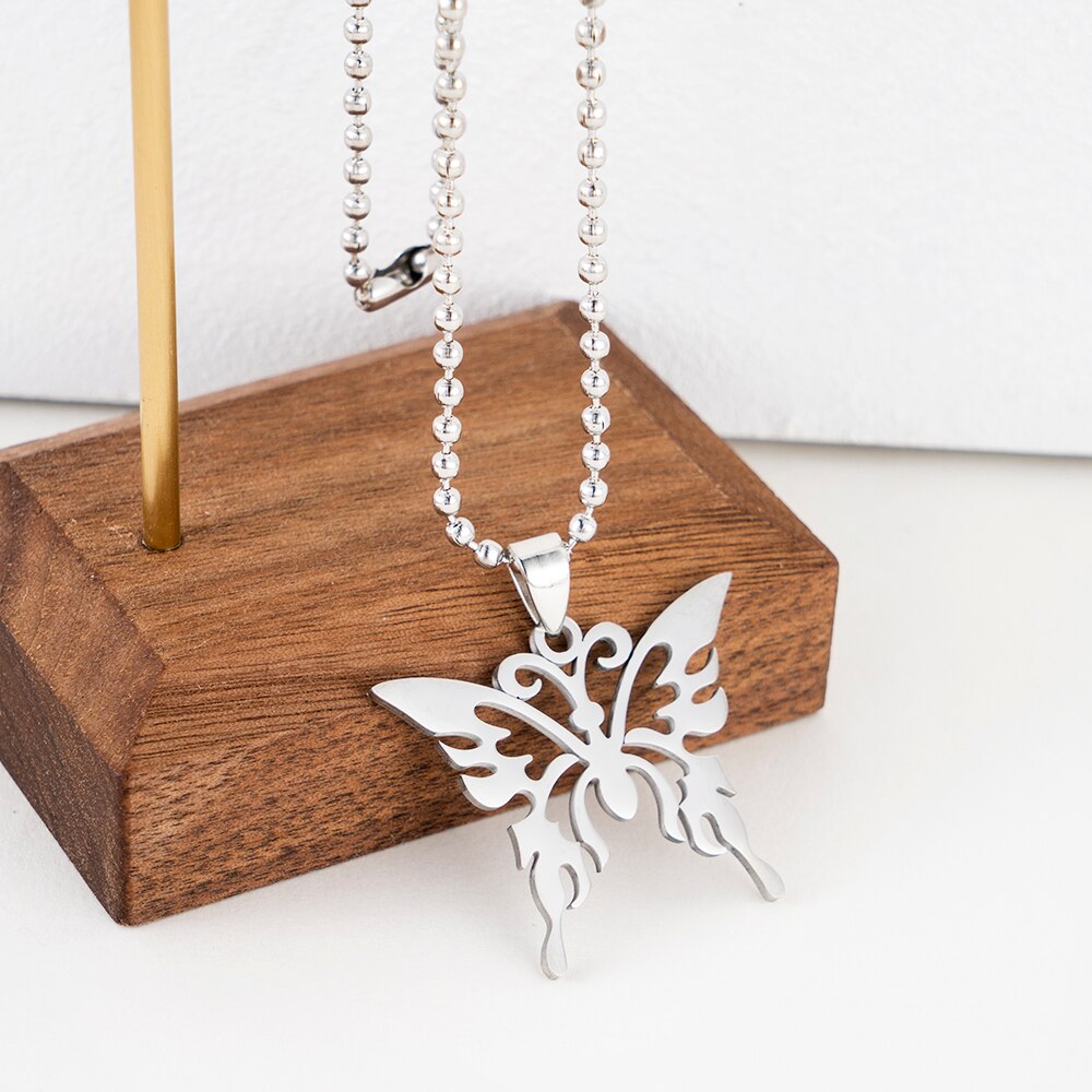 Edelstahl Schmetterling Anhänger Halskette Gothic Schmuck Männer Frauen Punk Halskette Gedenken Kostüm Schmuck