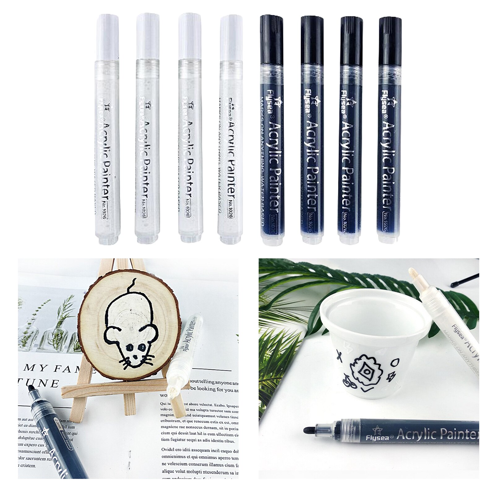 6pcs Permanent Markers Pen for Rock Painting Wood Poster Card Medium Tip