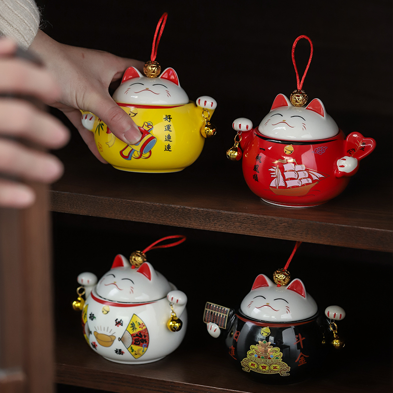 Bocaux en céramique multifonctions, pot à thé, pot à épices, décor rustique de maison Kawaii, décoration de salle, chat porte-bonheur