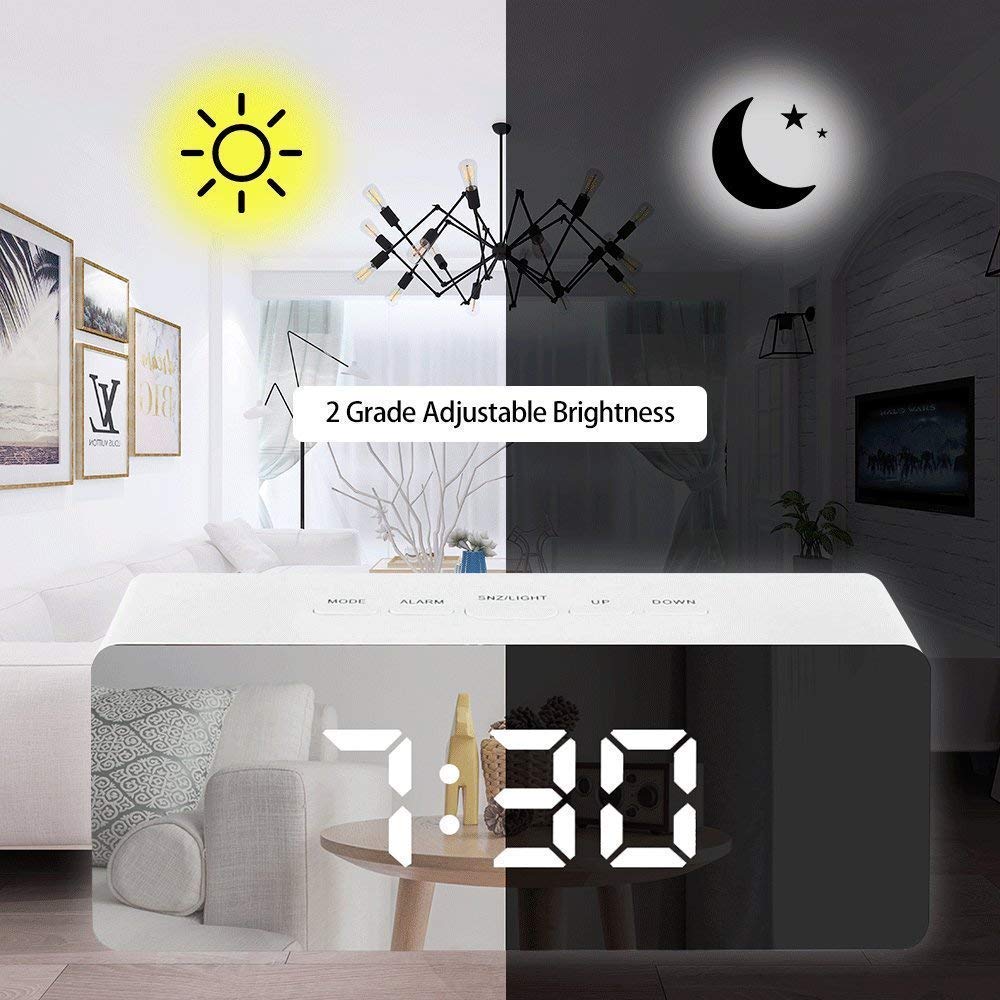 Led Spiegel Wekker Thermometer Digital Display Usb Dimbare Snooze Temperatuur Night Modus Licht Geheugenfunctie Bureauklok