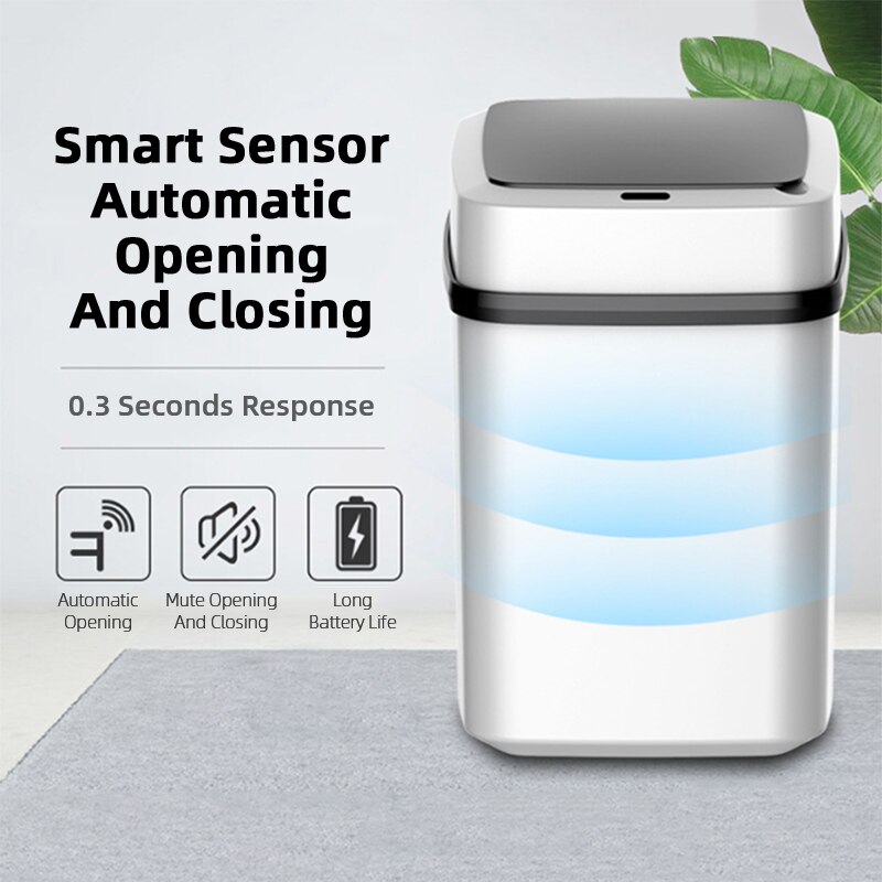 Smart Inductie Prullenbak Draadloze Sensor Automatische Afval Prullenbak Grote Capaciteit Infrarood Sensor Opslag Organiser Met Cover