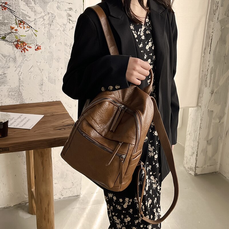 retro kobiet plecak moda skórzane plecaki Harajuku damskie torebki na ramię dla nastolatek student dziewczyna tornister podróży plecak