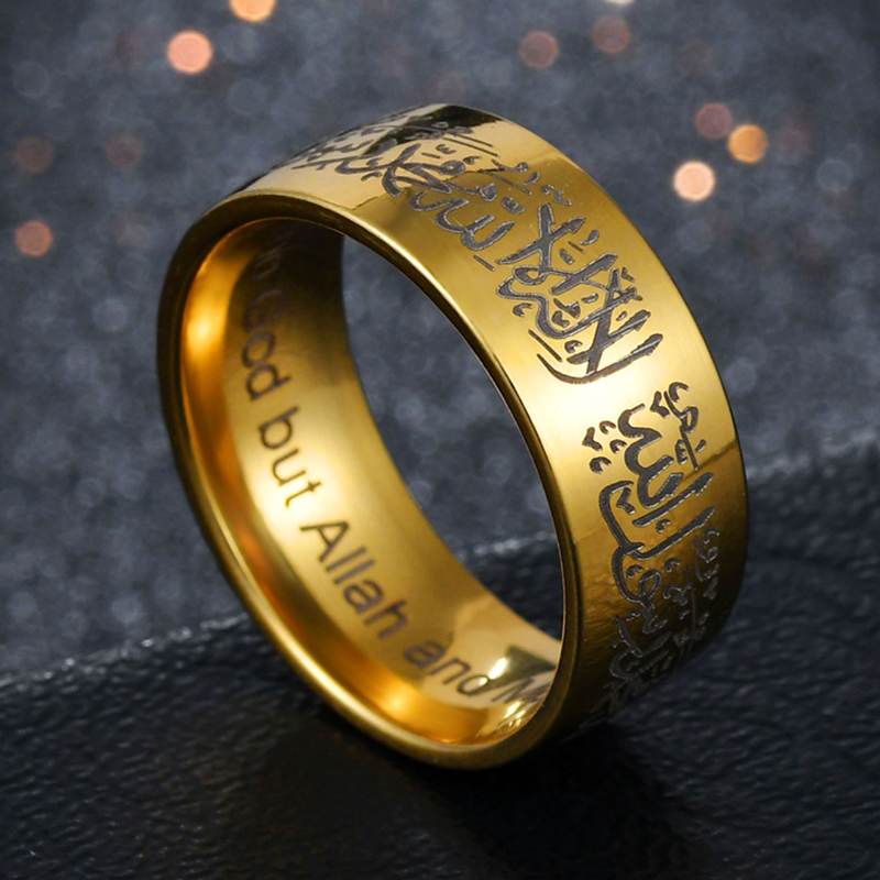 Anillos con palabras de escritura islámica árabe para hombres y mujeres, anillo de oración religiosa musulmana de acero inoxidable, joyería de amuleto Retro