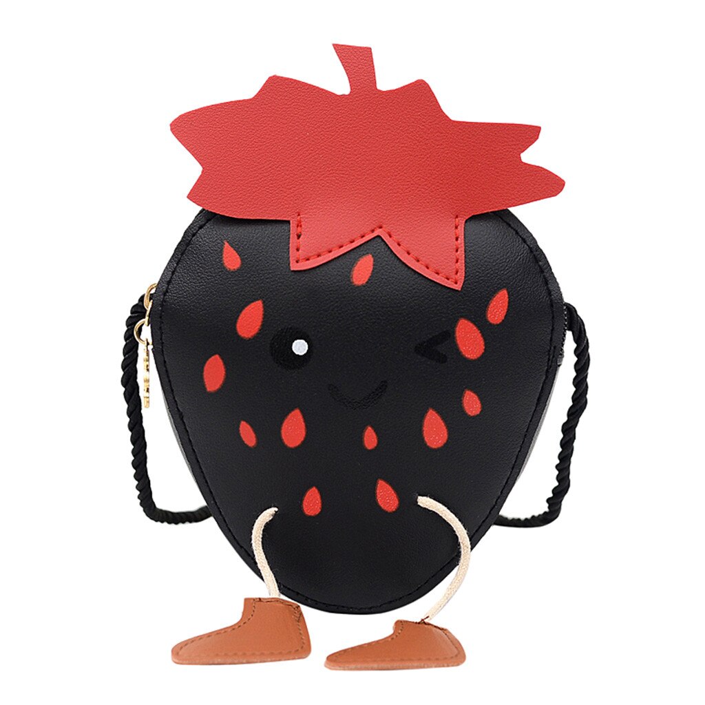Bolso de hombro de fresa para niños y niñas, bonitos bolsos de hombro tipo bandolera de dibujos animados, bolso cruzado de viaje al aire libre: Black 