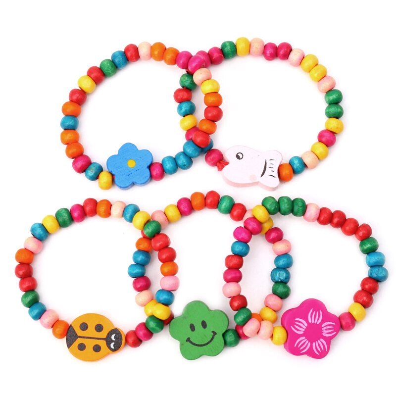 Bracelets de perles élastiques en bois pour enfants, 5 pièces, bijoux de fête d&#39;anniversaire,