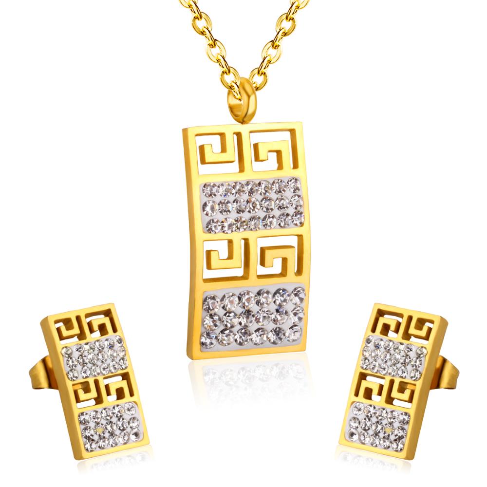 LUXUSTEE Da Sposa cubo Zirconia impostato di Gioielli in Oro/Argento di colore Geometria Della Collana Del Pendente in Acciaio Collana Delle Donne impostato