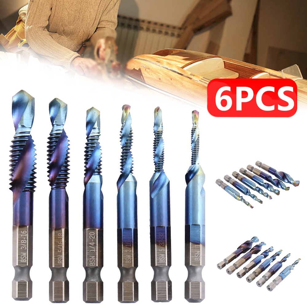 6pcs 1/4 Hex Shank HSS metric Thread tap HSS drill bits spiral trapezoidal tap Hand Screw Taps M3 M4 M5 M6 M8 M1O tap sets