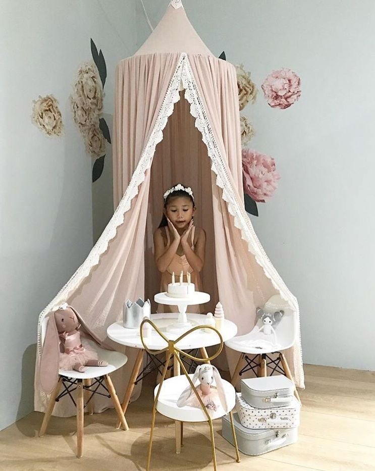 Rond babybed, klamboe, koepelvormig, hangend, katoenen bedhemel, prinsessenbed, mooi gordijn voor hangmat, babykamerdecoratie, kinderkamer, dossel
