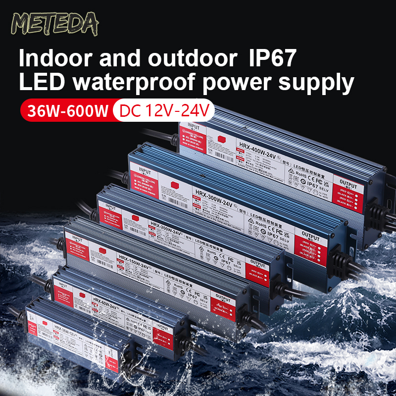 Transformador de iluminación de fuente de alimentación impermeable IP67 AC100V ~ 277V a DC 12V 24V Controlador LED 100W 200W 300W 400W 500W adaptador para exteriores
