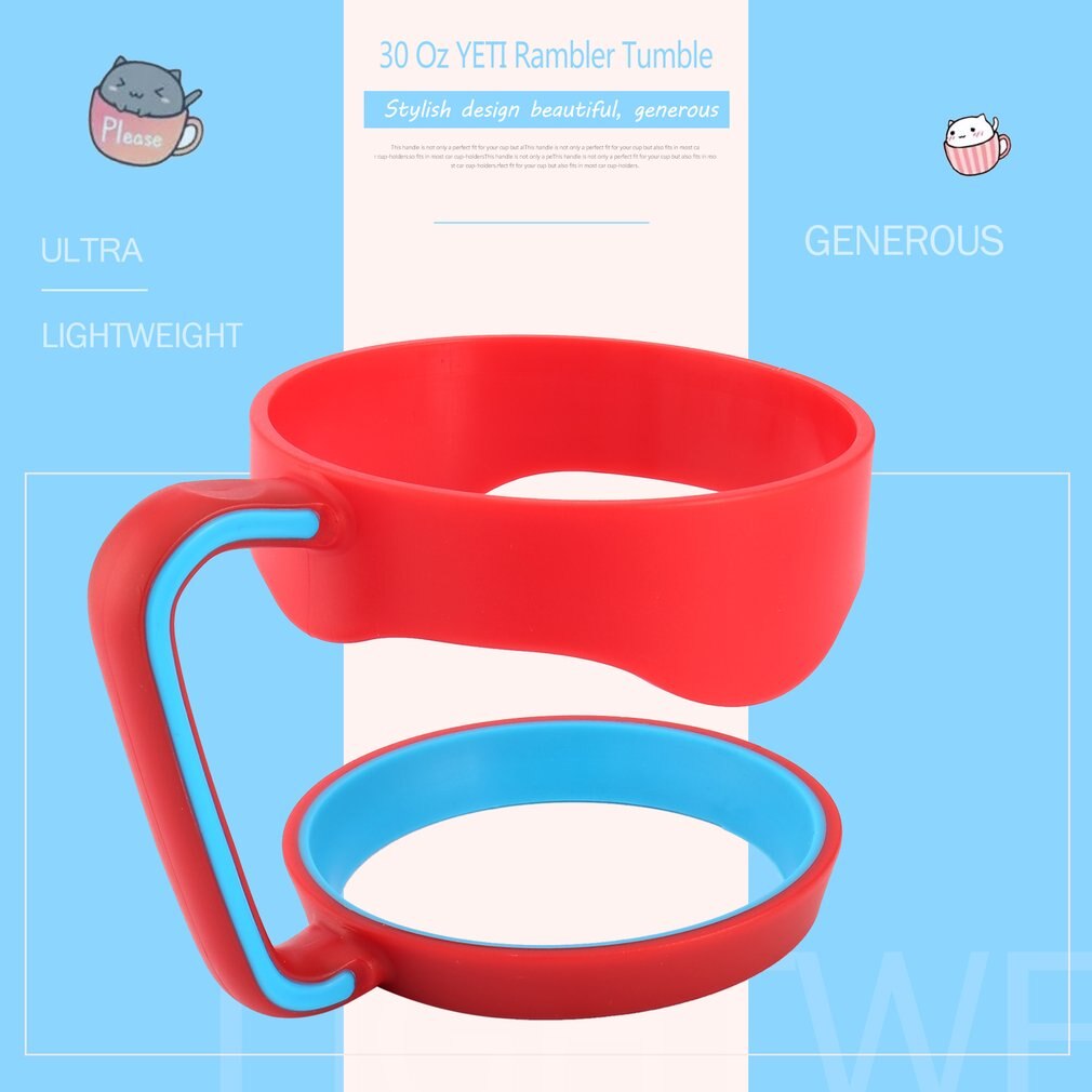 Poignée de tasses en plastique de support de main rouge + bleu pour la poignée de gobelet de Rambler de 30 Oz pour des tasses de tasse de 30 onces deux anneaux