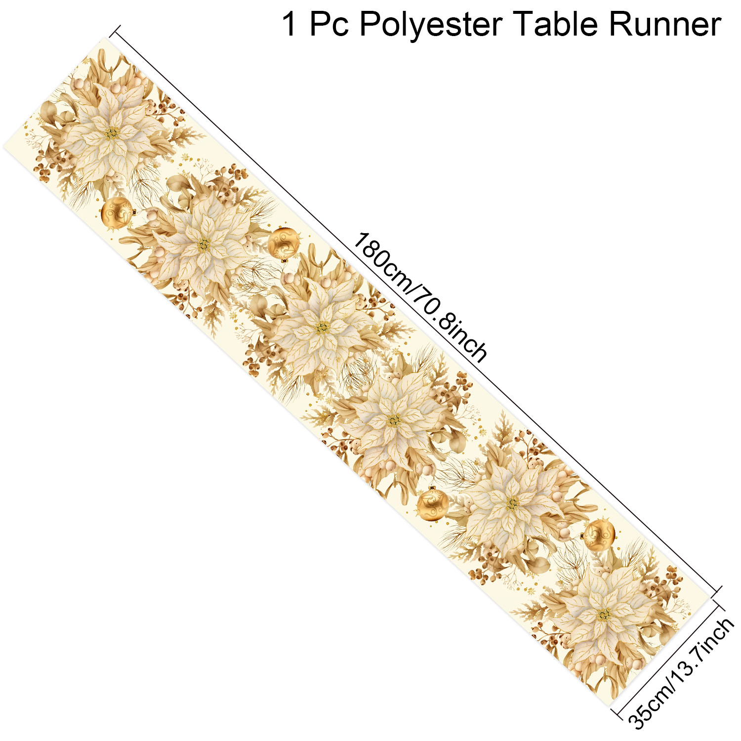 1pc juldukar med snöig skog och blommiga blad, snöig skog med tallar, rosor och bär, polyesterduk: Gul