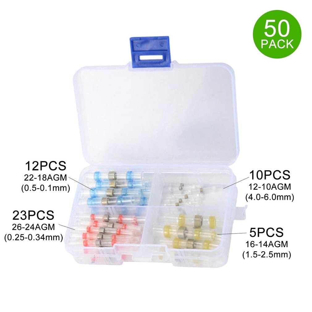 100/50 stuks gemengde krimpkous soldeerklemmen waterdichte soldeerhuls buis elektrische draad geïsoleerde stootverbinders kit