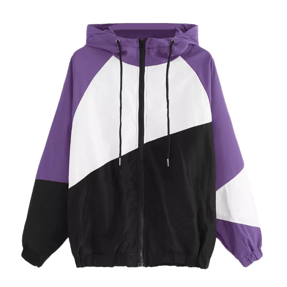 Frauen Sport jacken Langarm Patchwork Beiläufige Dünne Mit Kapuze Mantel Mit Tasche Damen Neue Fitnessstudio Reißverschluss Sweatshirts Für: LILA / S