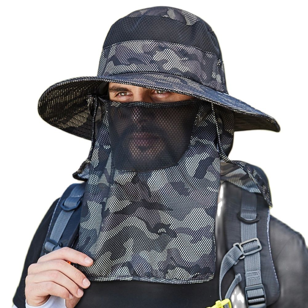 Summer Sun Hats Men Camouflage Large Bucket Cap Foldable Breathable Anti UV Sun-proof Hats outdoor Hiking Camping Fishing Cap